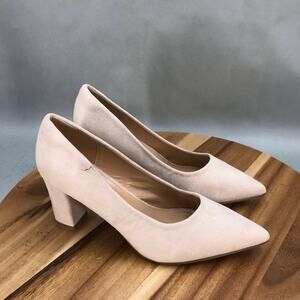 Heel The World Pumps Womens 9 Pink Faux Suede‎ Pointed Toe Block Heels Slip On